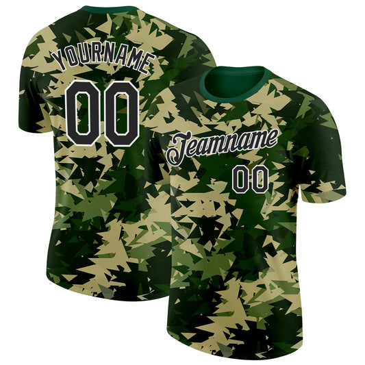 Custom Camo Black-White Geometric Fragment Camouflage Salute To Service Performance T-Shirt - Main View