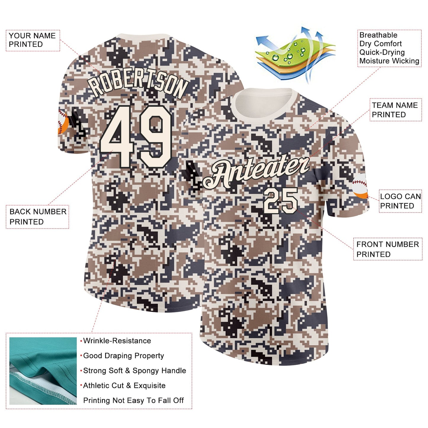 Custom Camo Cream-Black Urban Digital Camouflage Salute To Service Performance T-Shirt view 2