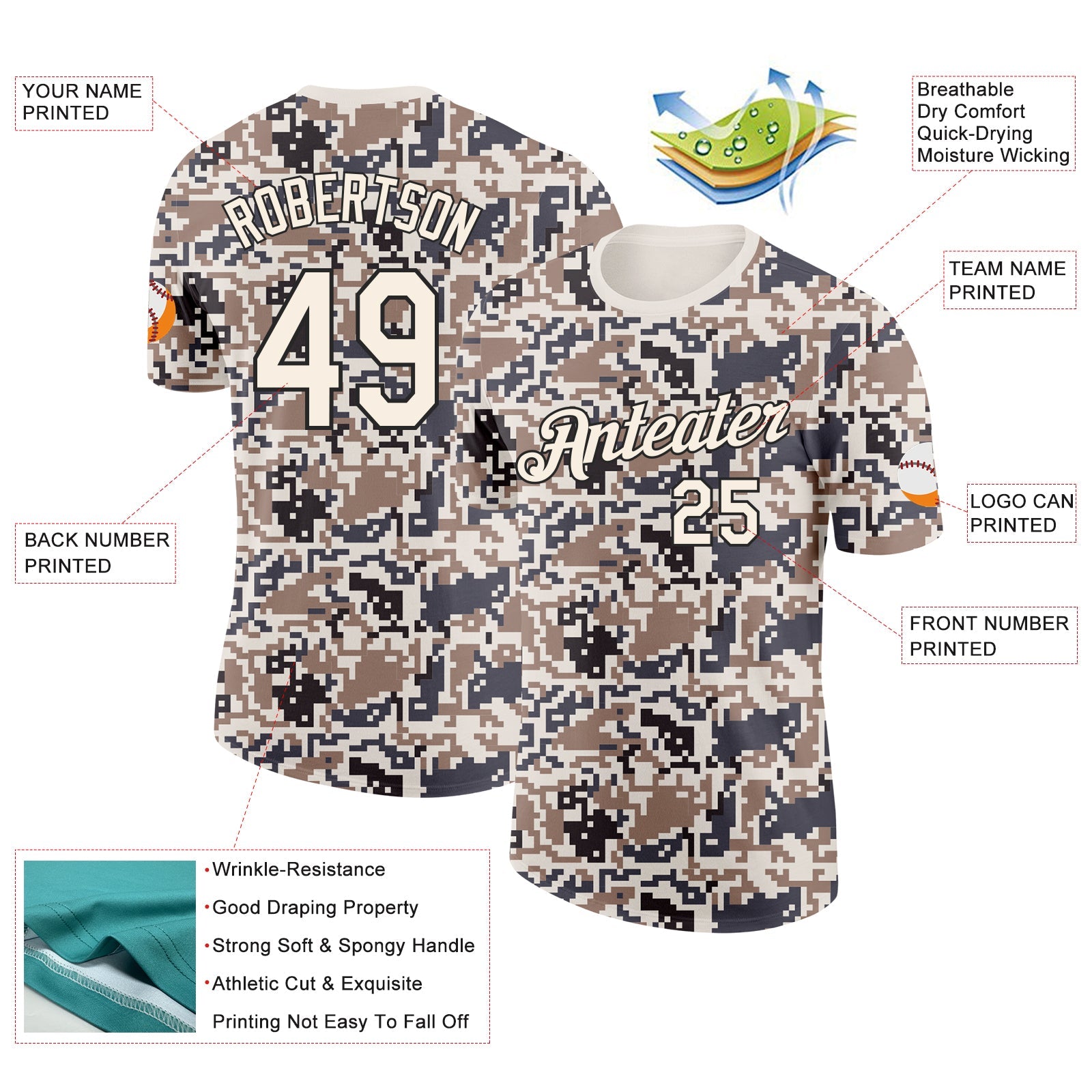 Custom Camo Cream-Black Urban Digital Camouflage Salute To Service Performance T-Shirt view 2