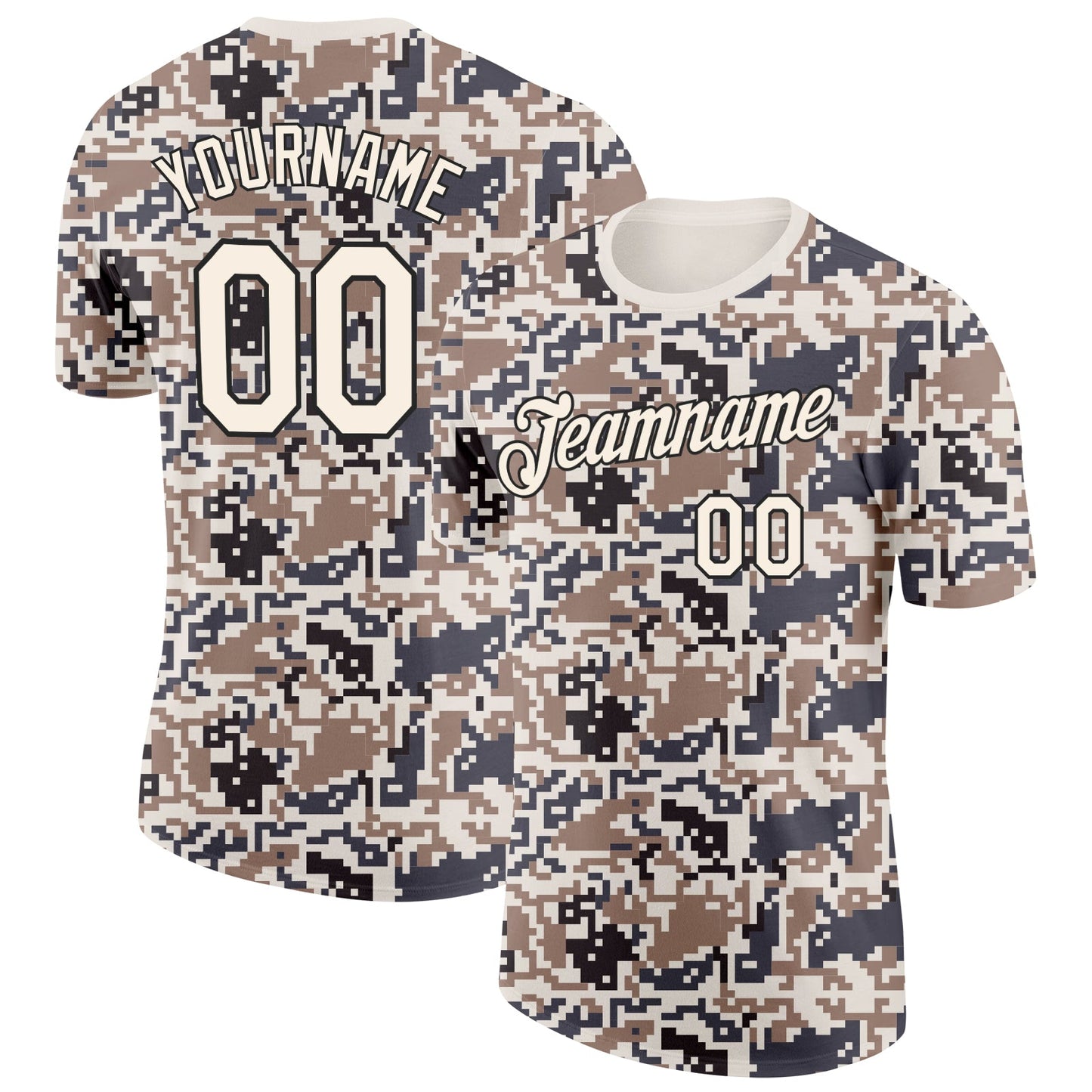 Custom Camo Cream-Black Urban Digital Camouflage Salute To Service Performance T-Shirt - Main View