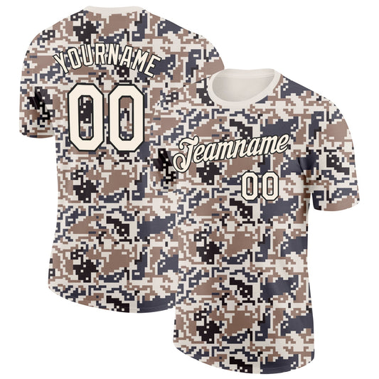 Custom Camo Cream-Black Urban Digital Camouflage Salute To Service Performance T-Shirt - Main View