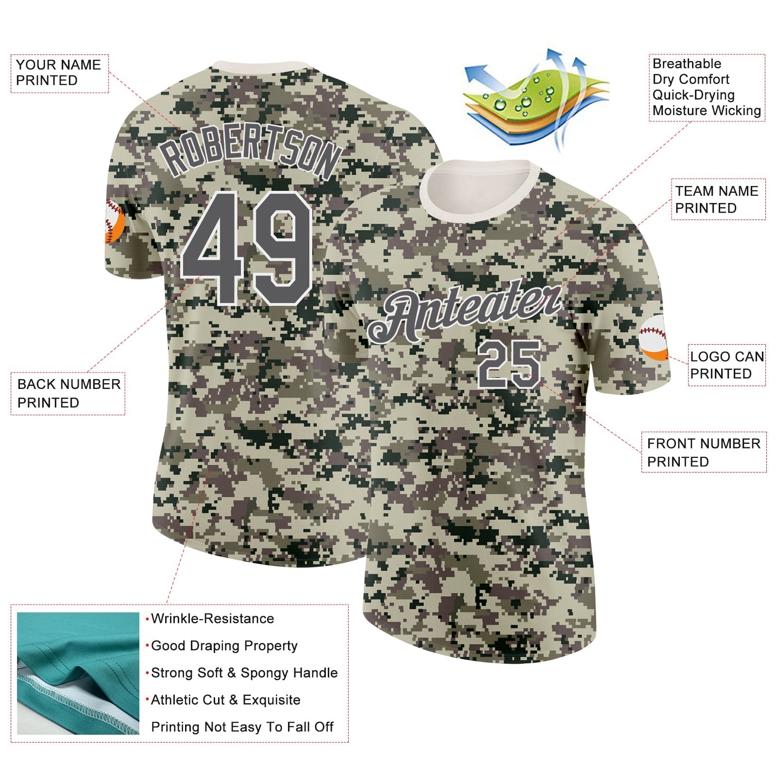 Custom Camo Steel Gray-White Terrain Digital Camouflage Pixel Salute To Service Performance T-Shirt view 2