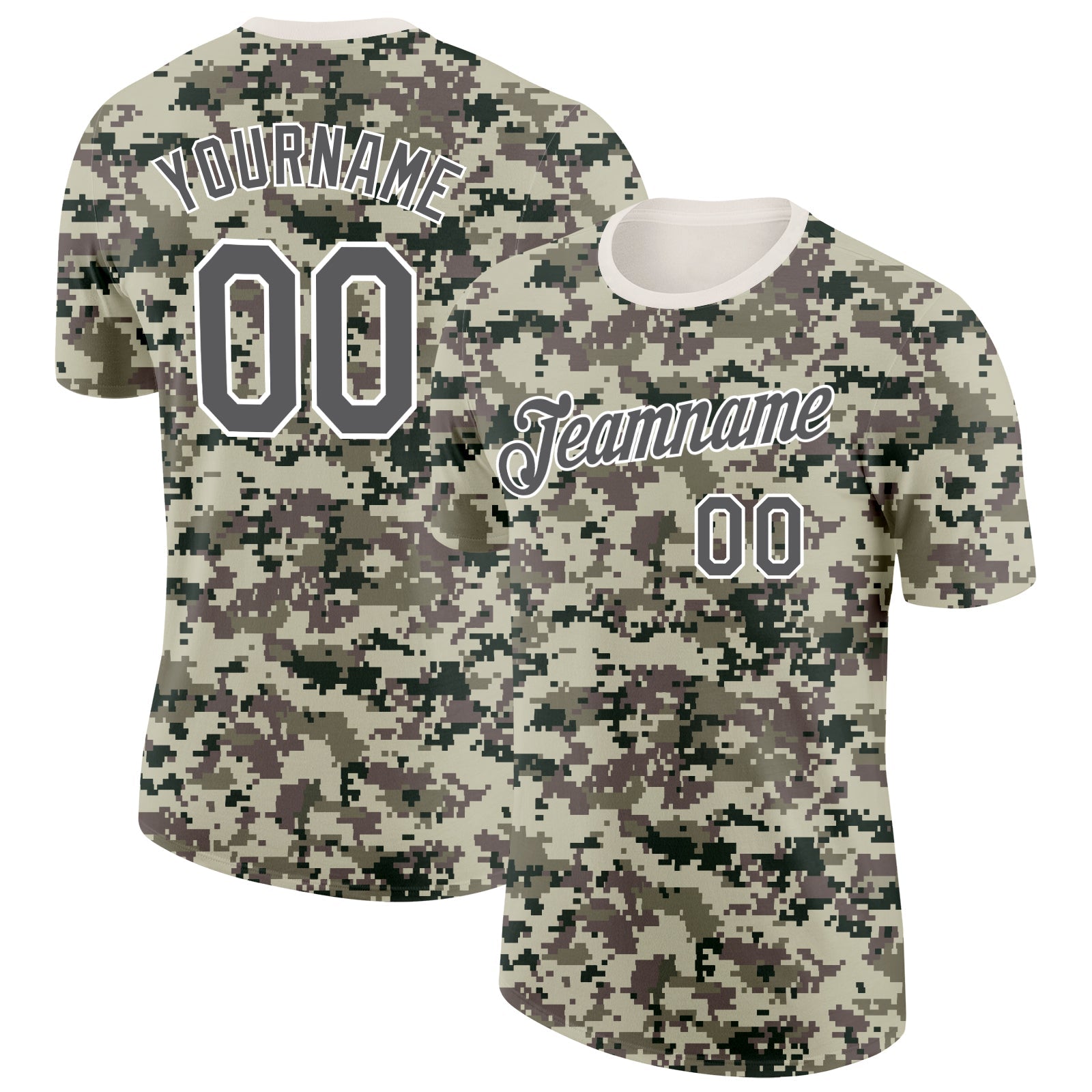 Custom Camo Steel Gray-White Terrain Digital Camouflage Pixel Salute To Service Performance T-Shirt - Main View