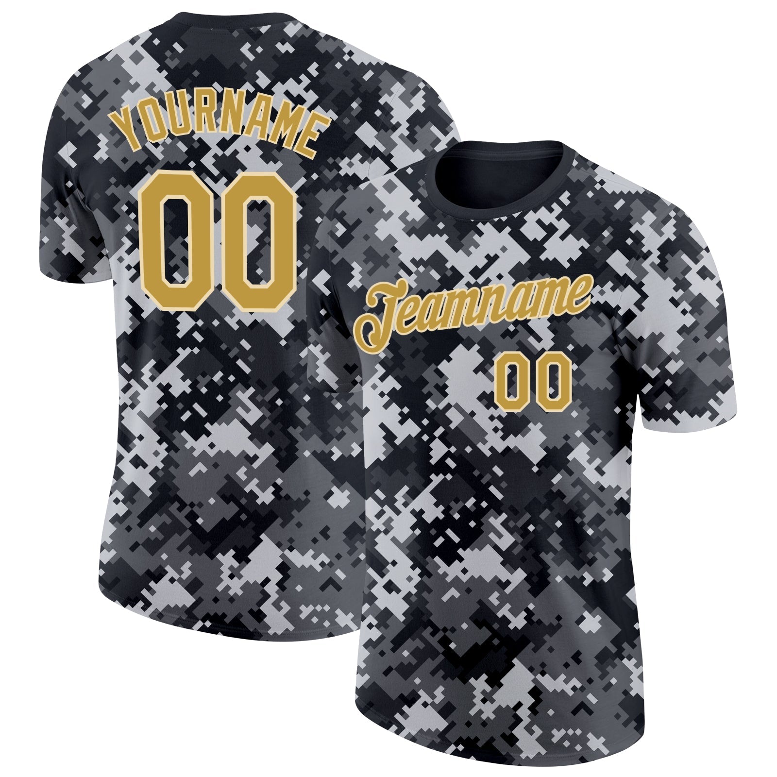 Custom Camo Old Gold-Cream Urban Digital Camouflage Pixel Salute To Service Performance T-Shirt - Main View