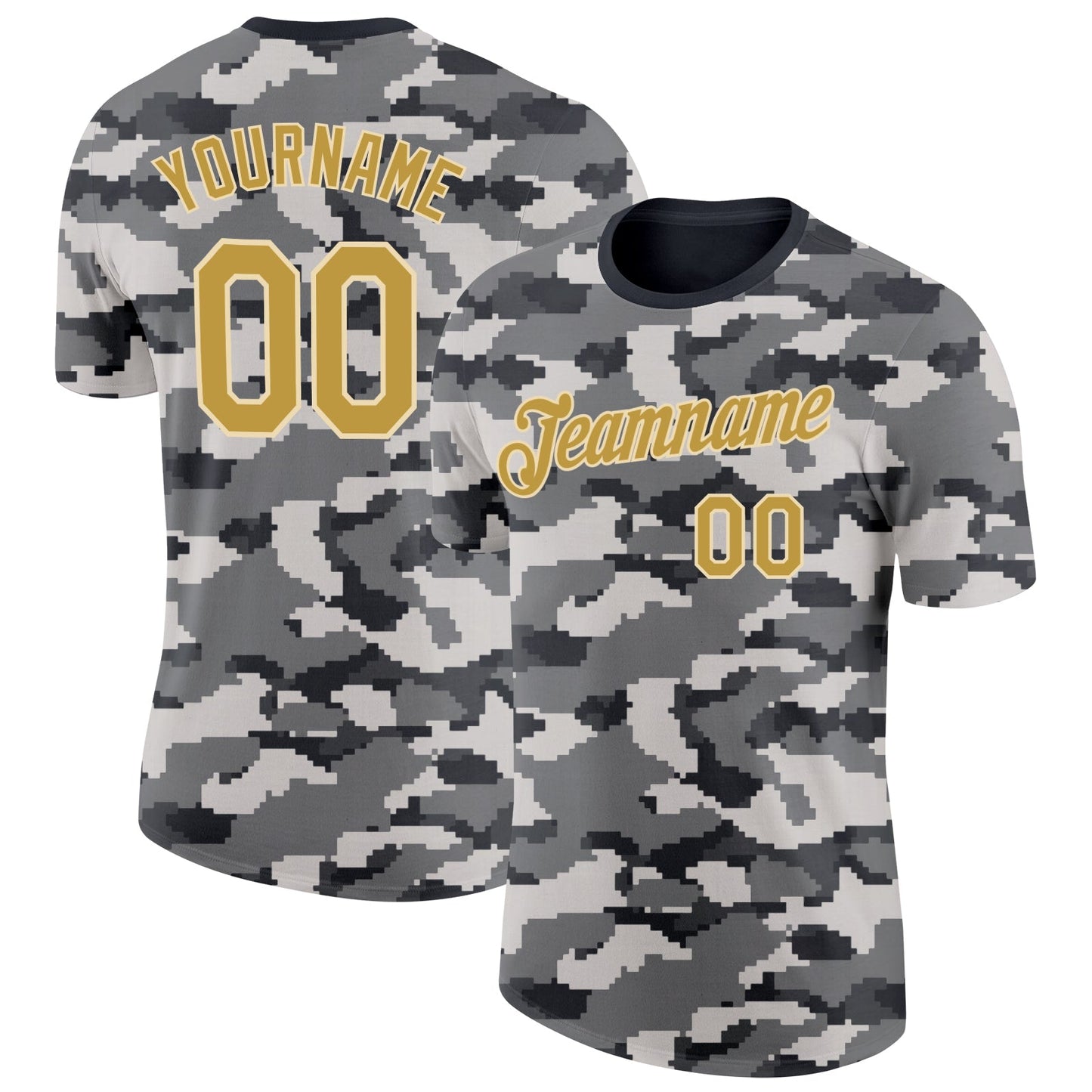 Custom Camo Old Gold-Cream Urban Digital Camouflage Pixel Salute To Service Performance T-Shirt - Main View