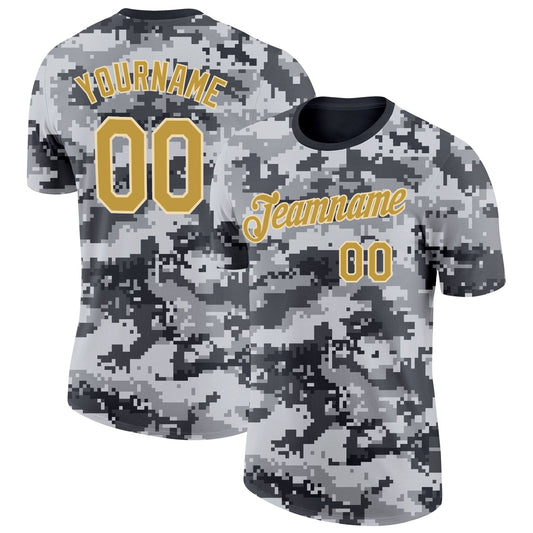 Custom Camo Old Gold-Cream Urban Digital Camouflage Pixel Salute To Service Performance T-Shirt - Main View