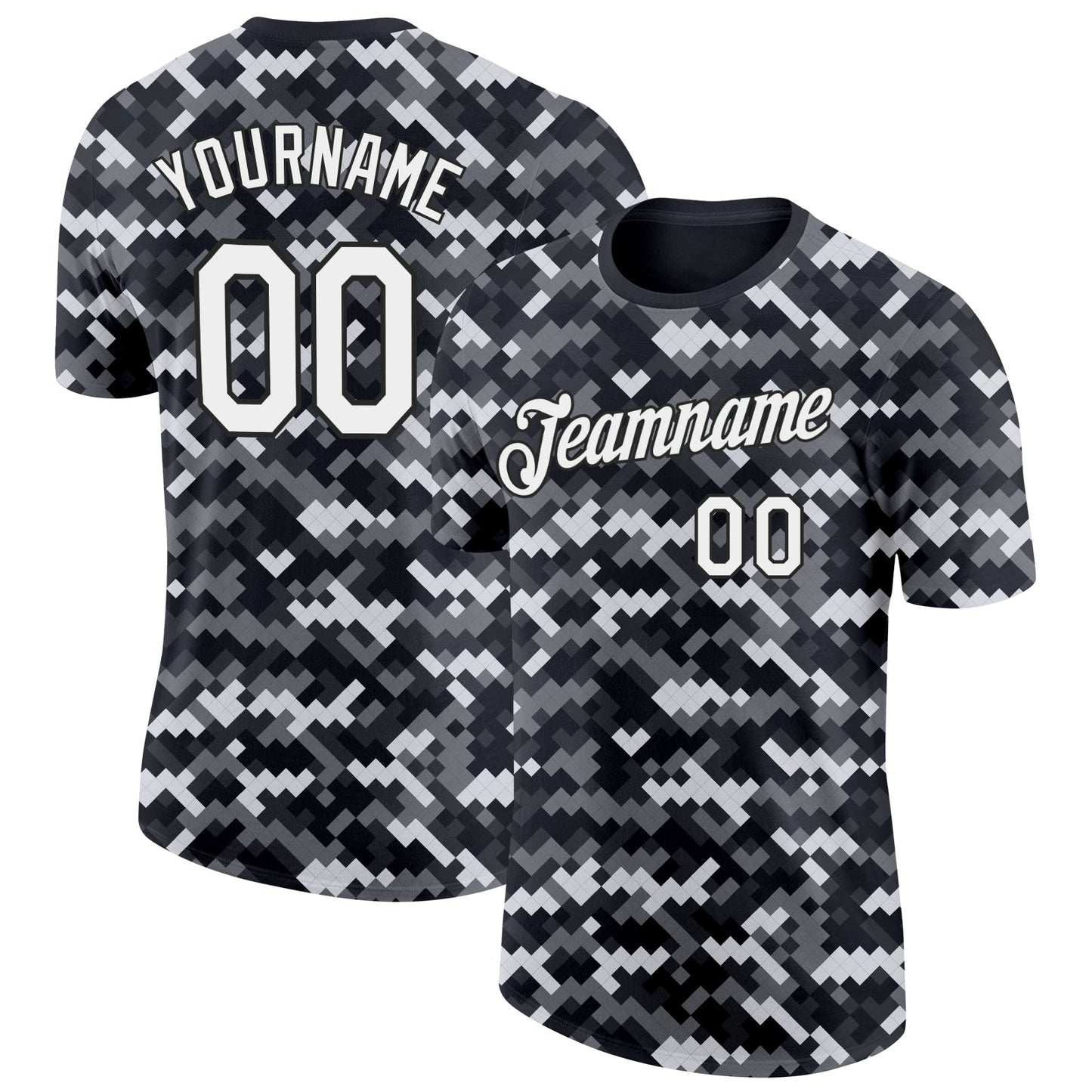 Custom Camo White-Black Urban Digital Camouflage Pixel Salute To Service Performance T-Shirt - Main View