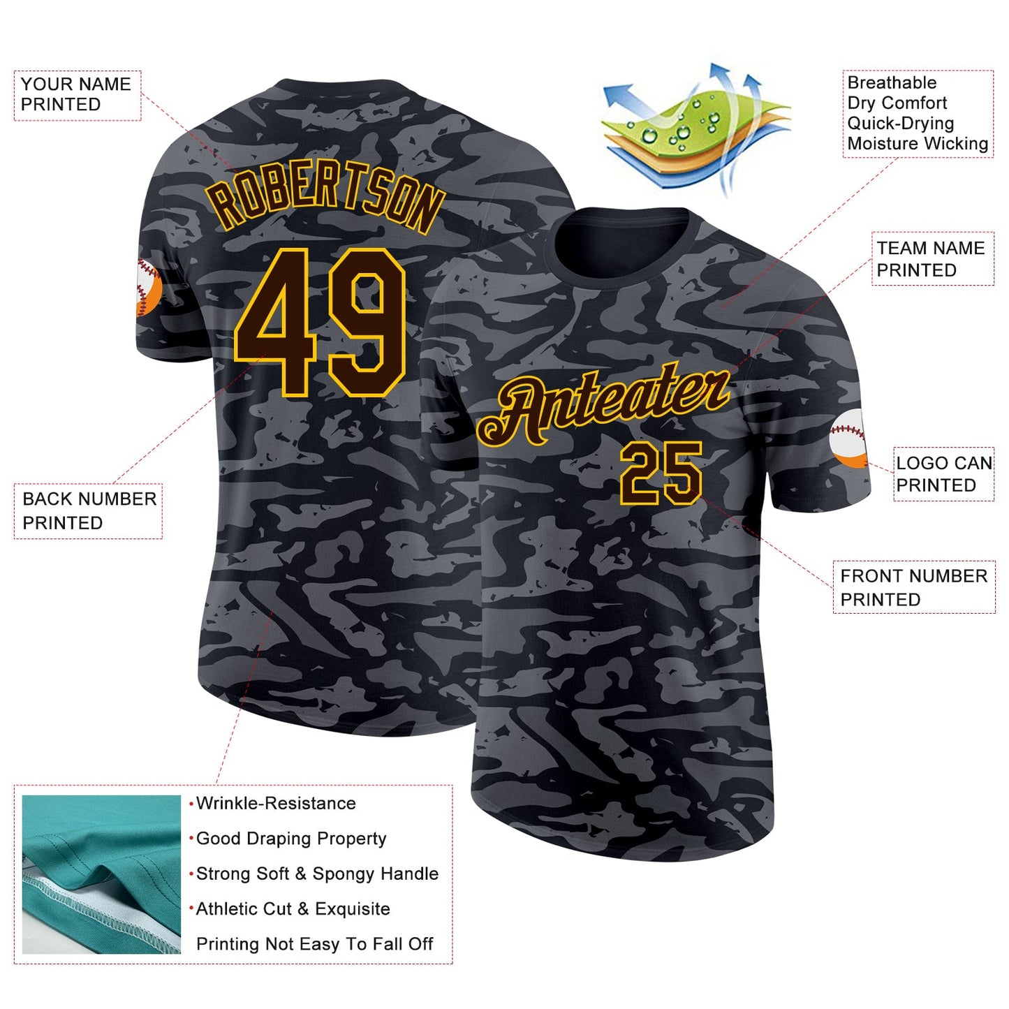Custom Camo Brown-Yellow Wave Digital Camouflage Salute To Service Performance T-Shirt view 2