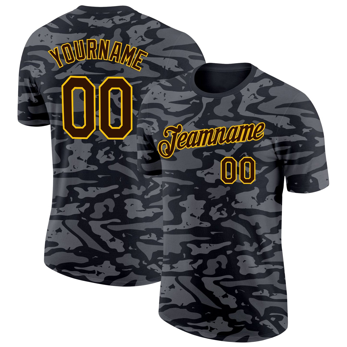 Custom Camo Brown-Yellow Wave Digital Camouflage Salute To Service Performance T-Shirt - Main View