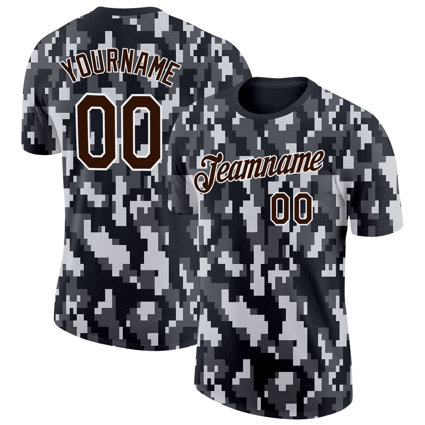 Custom Camo Brown-White Urban Digital Camouflage Pixel Salute To Service Performance T-Shirt - Main View