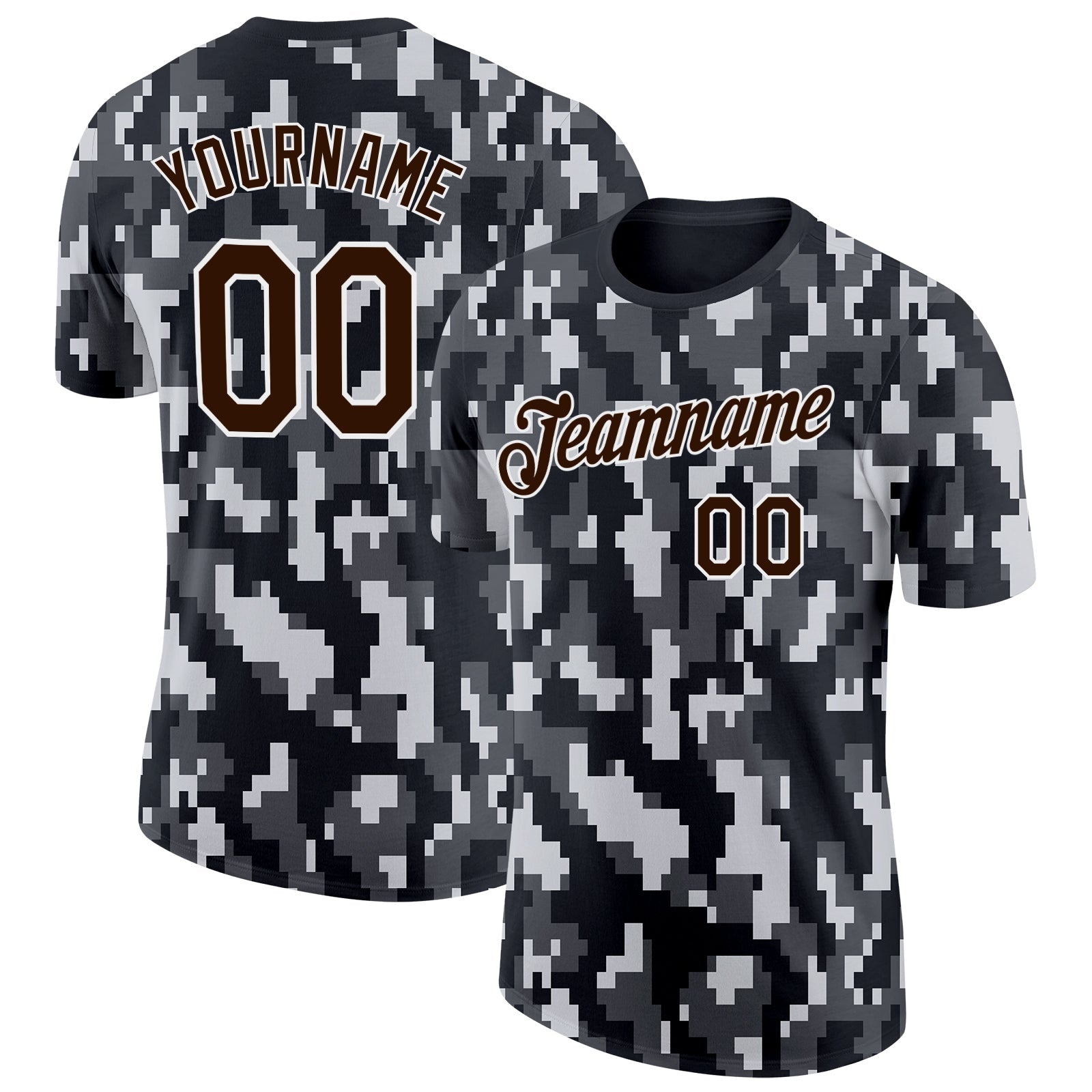 Custom Camo Brown-White Urban Digital Camouflage Pixel Salute To Service Performance T-Shirt - Main View