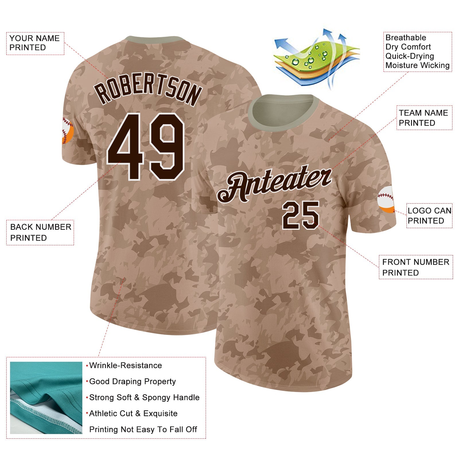 Custom Camo Brown-White Desert Digital Camouflage Salute To Service Performance T-Shirt view 2