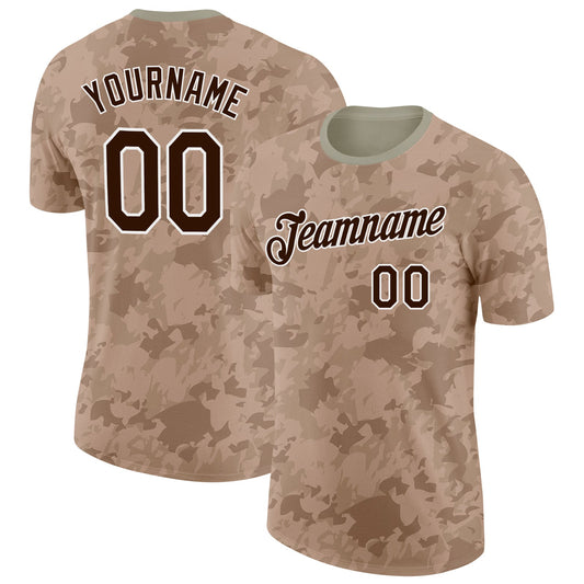 Custom Camo Brown-White Desert Digital Camouflage Salute To Service Performance T-Shirt - Main View