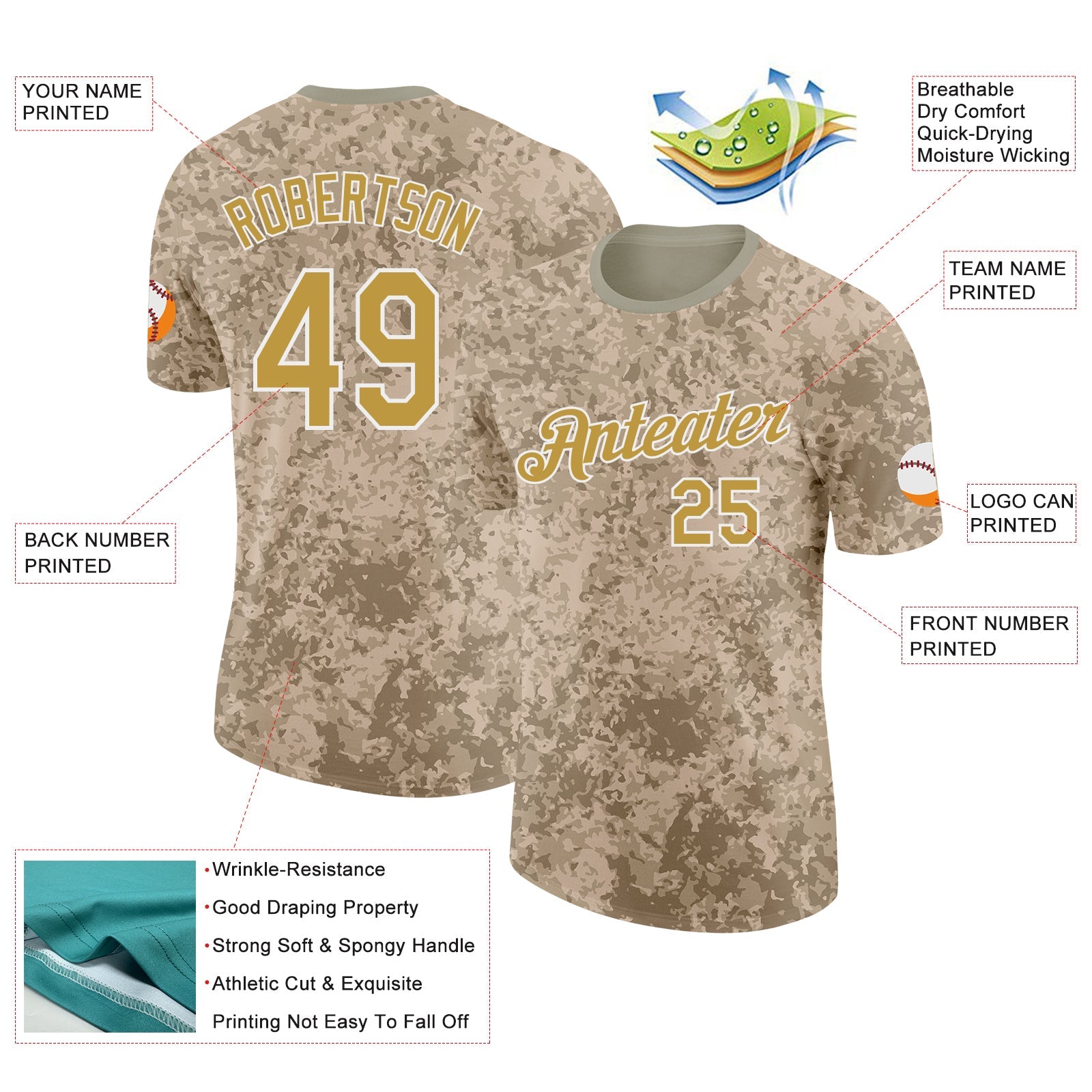 Custom Camo Old Gold-White Desert Digital Camouflage Salute To Service Performance T-Shirt view 2