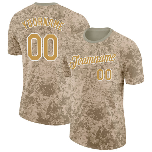 Custom Camo Old Gold-White Desert Digital Camouflage Salute To Service Performance T-Shirt - Main View