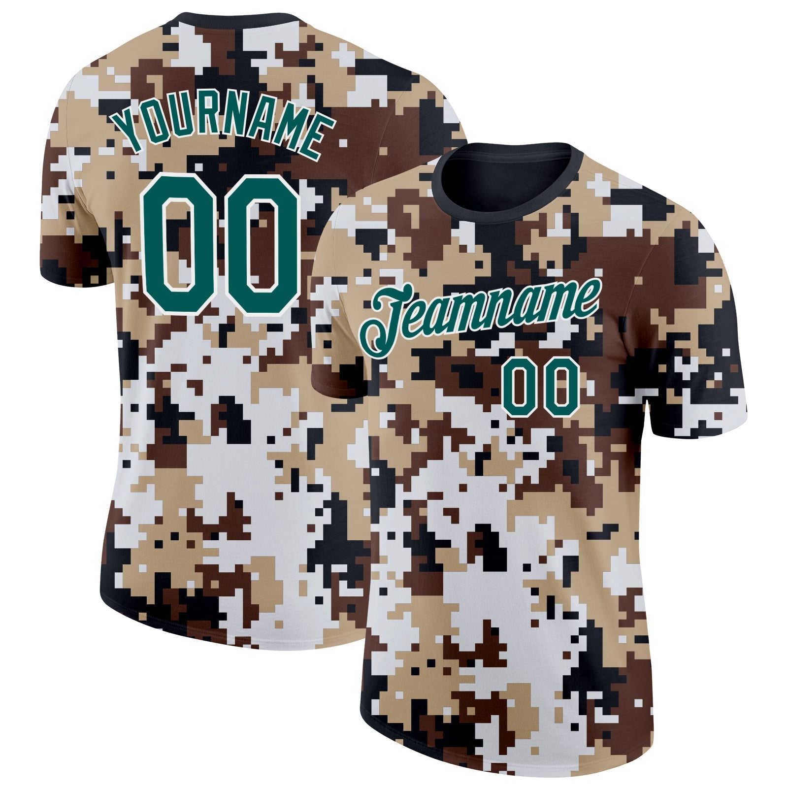 Custom Camo Midnight Green-White Desert Digital Camouflage Pixel Salute To Service Performance T-Shirt - Main View