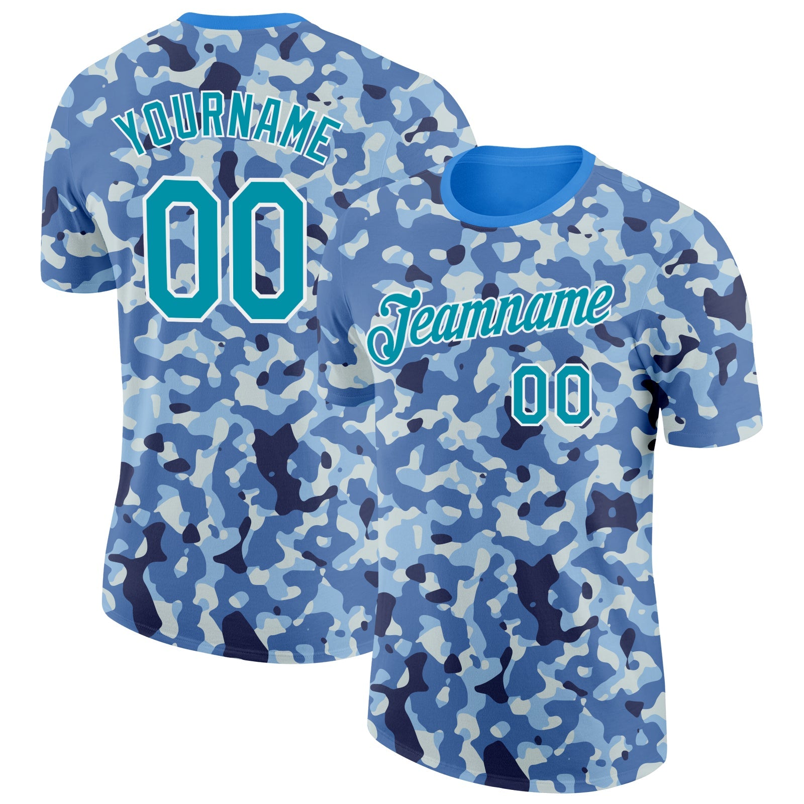 Custom Camo Teal-White Ocean Digital Camouflage Pixel Salute To Service Performance T-Shirt - Main View