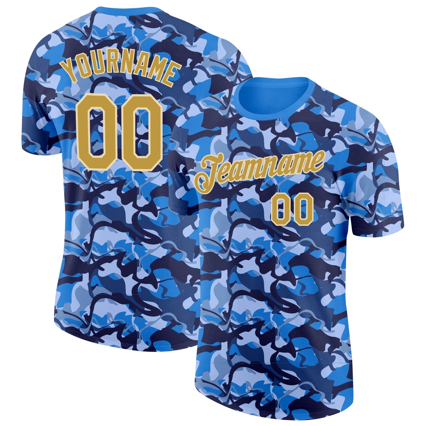 Custom Camo Old Gold-Cream Ocean Digital Camouflage Pixel Salute To Service Performance T-Shirt - Main View
