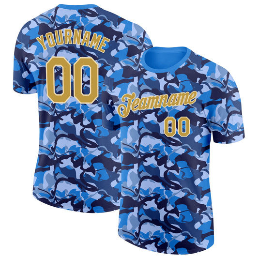 Custom Camo Old Gold-Cream Ocean Digital Camouflage Pixel Salute To Service Performance T-Shirt - Main View