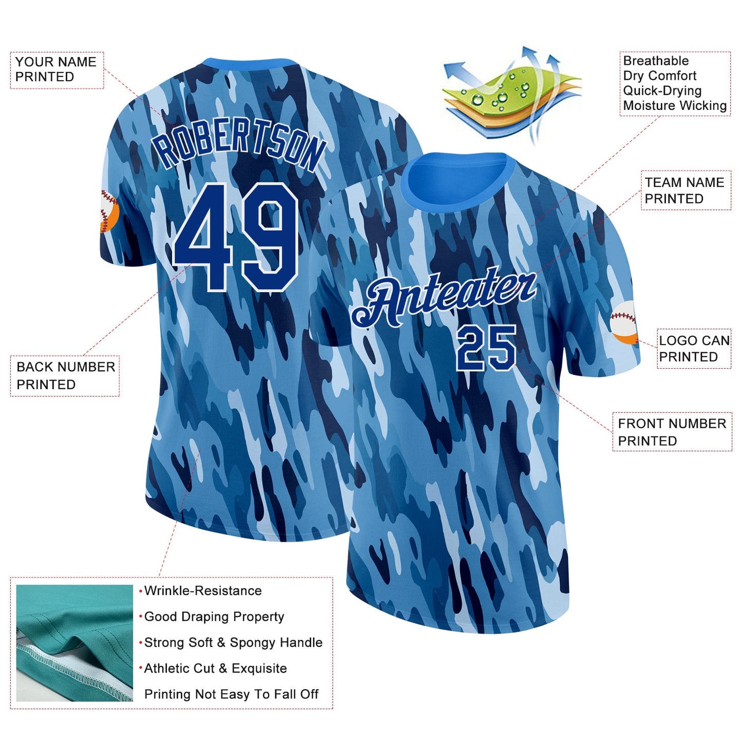 Custom Camo Royal-White Digital Camouflage Pixel Salute To Service Performance T-Shirt view 2