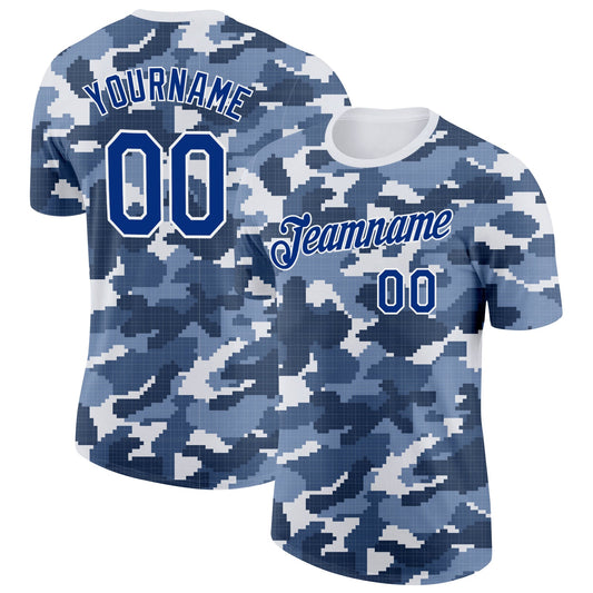 Custom Camo Royal-White Digital Camouflage Pixel Salute To Service Performance T-Shirt - Main View