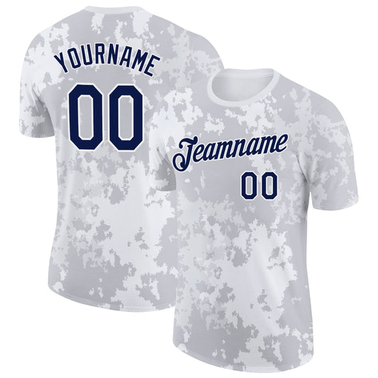 Custom Camo Navy-White Cloud Digital Camouflage Pixel Salute To Service Performance T-Shirt - Main View