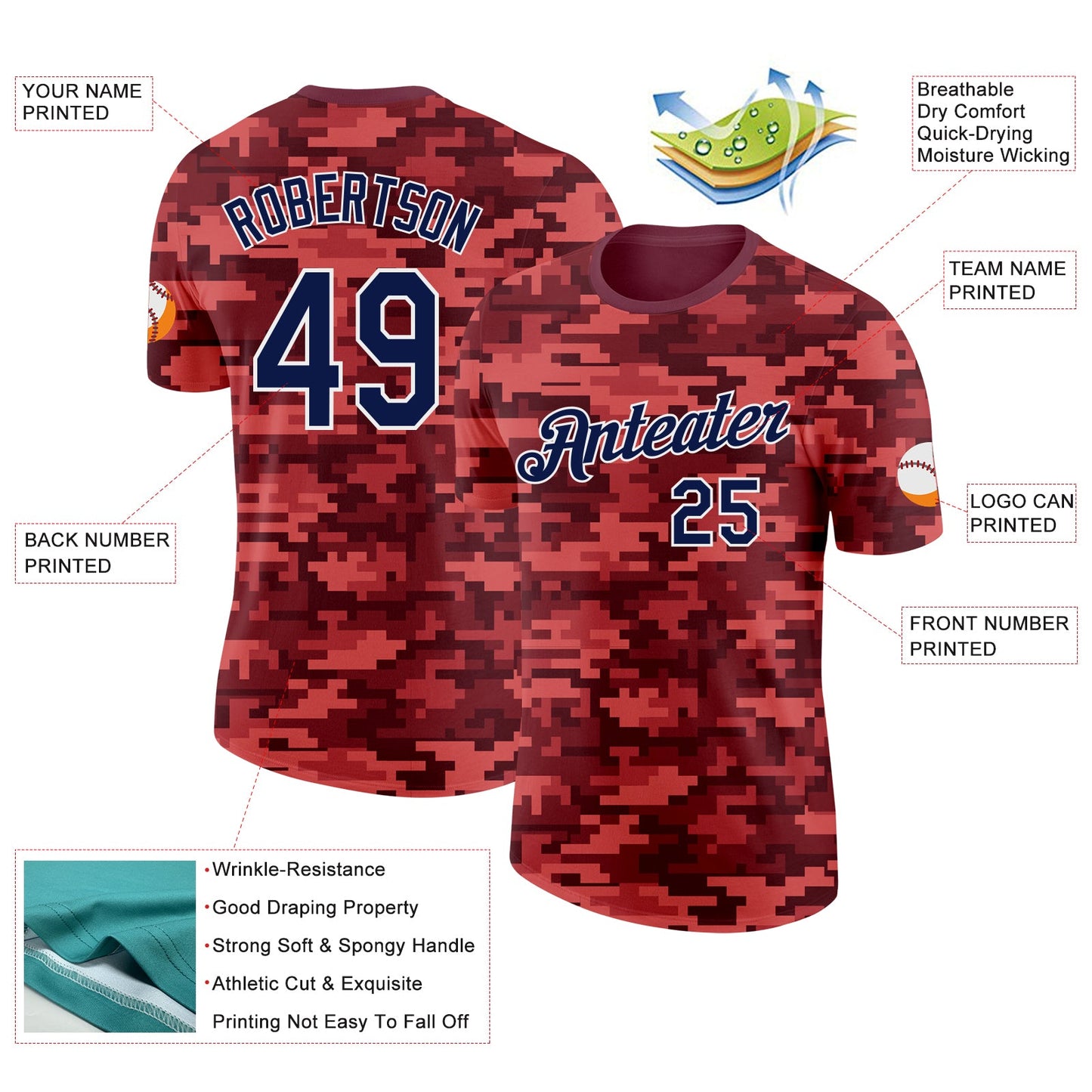 Custom Camo Navy-White Fire Magma Digital Camouflage Pixel Salute To Service Performance T-Shirt view 2