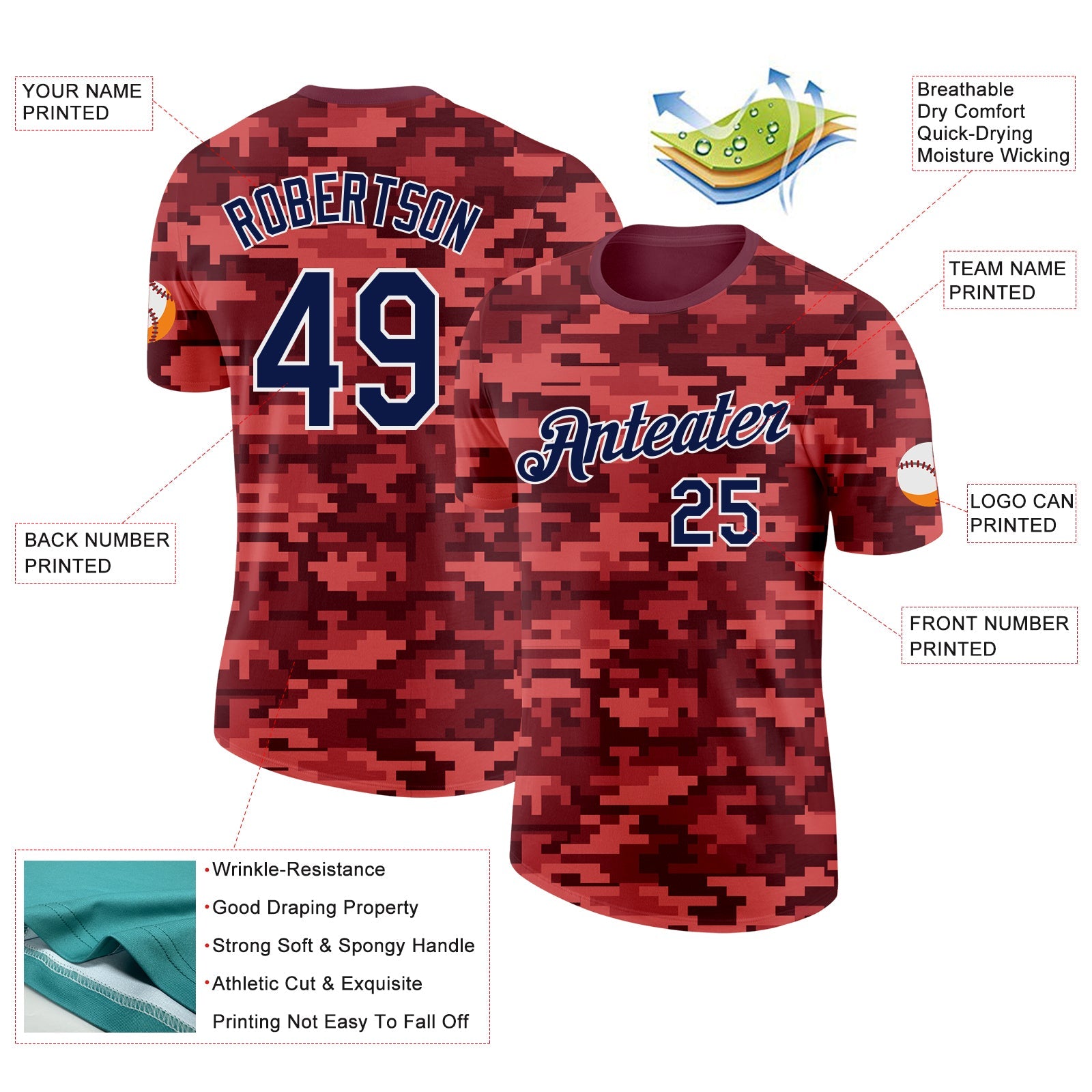 Custom Camo Navy-White Fire Magma Digital Camouflage Pixel Salute To Service Performance T-Shirt view 2