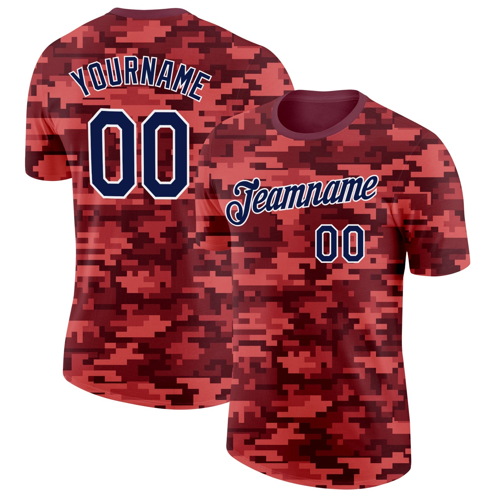 Custom Camo Navy-White Fire Magma Digital Camouflage Pixel Salute To Service Performance T-Shirt - Main View