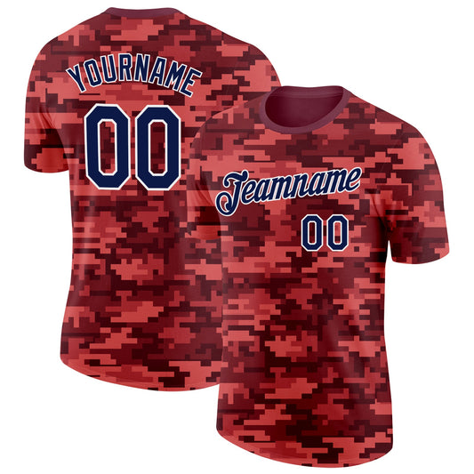 Custom Camo Navy-White Fire Magma Digital Camouflage Pixel Salute To Service Performance T-Shirt - Main View