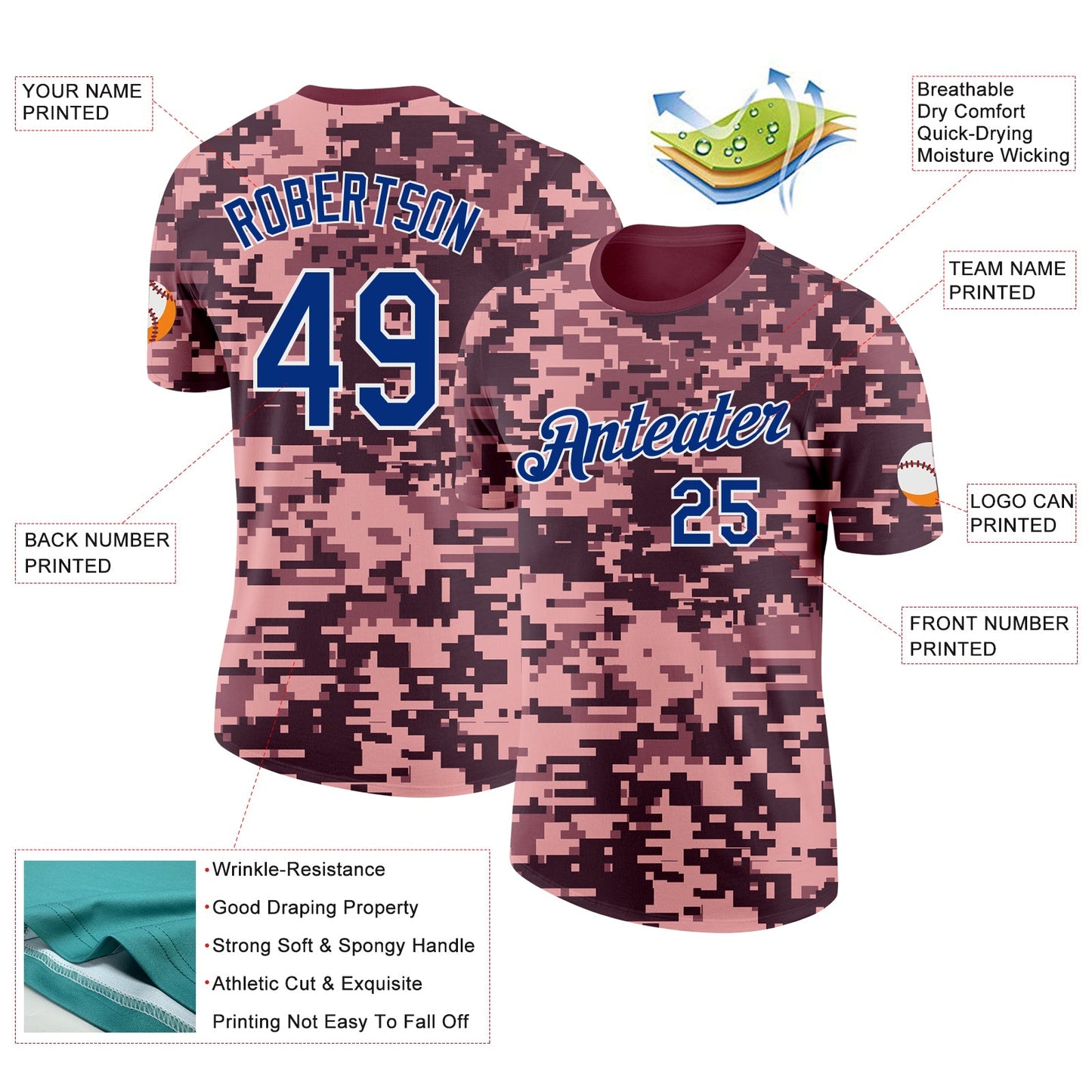 Custom Camo Navy-White Digital Camouflage Pixel Salute To Service Performance T-Shirt view 2