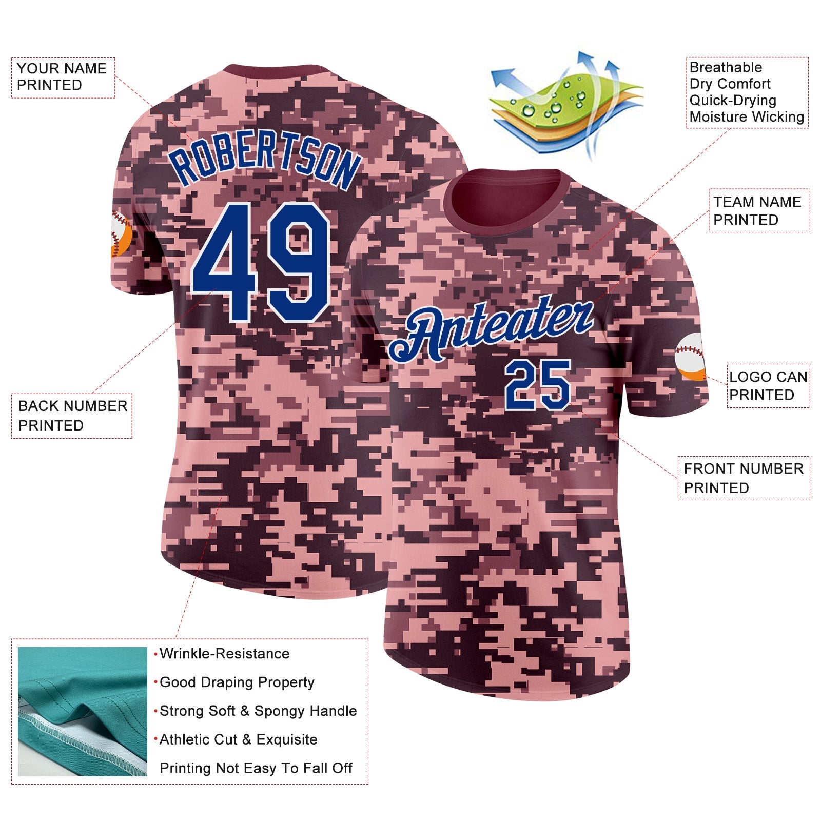 Custom Camo Navy-White Digital Camouflage Pixel Salute To Service Performance T-Shirt view 2