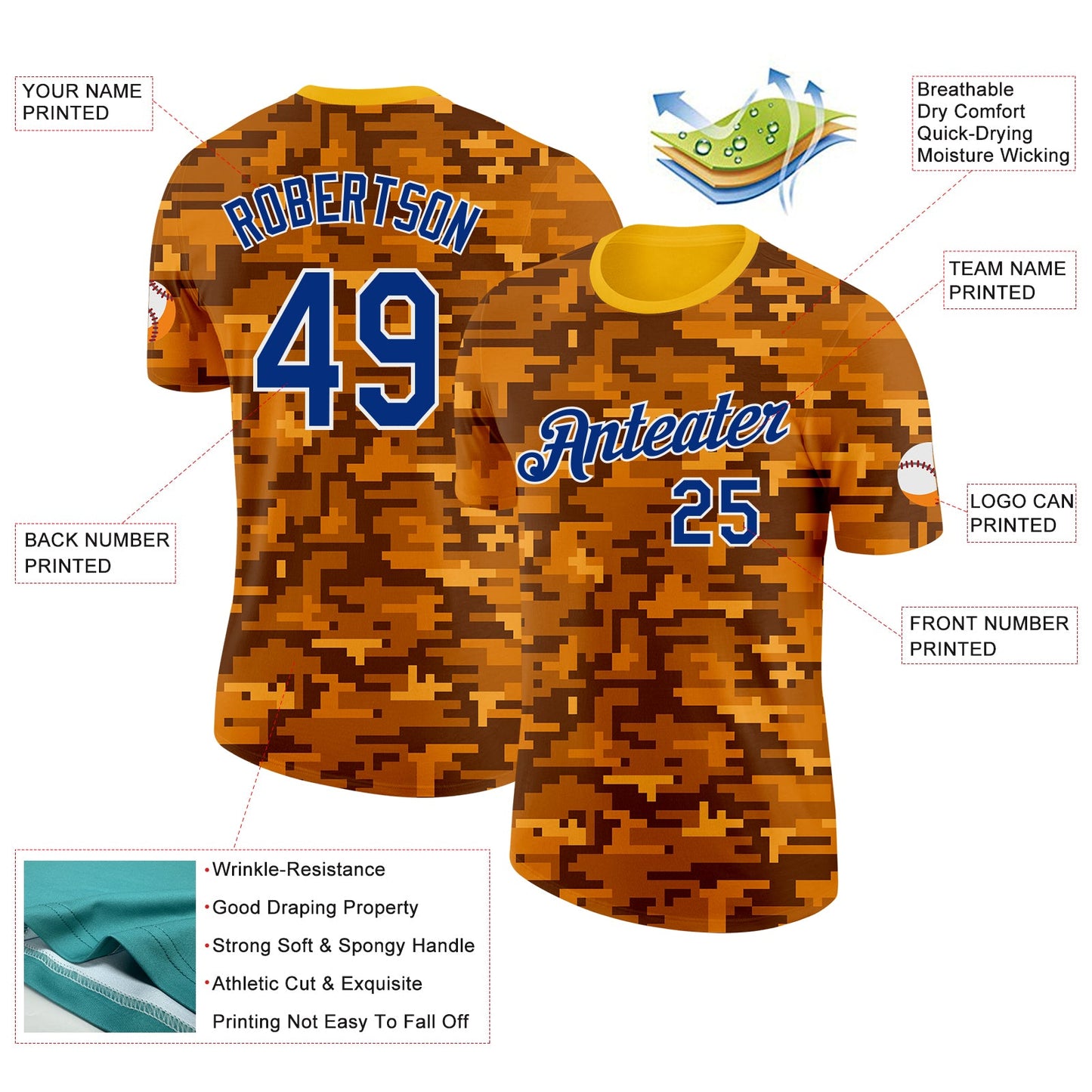 Custom Camo Royal-White Digital Camouflage Pixel Salute To Service Performance T-Shirt view 2
