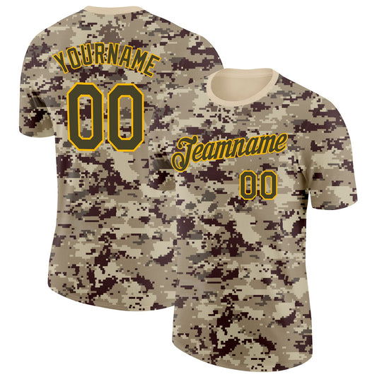 Custom Camo Olive-Gold Desert Digital Camouflage Pixel Salute To Service Performance T-Shirt - Main View
