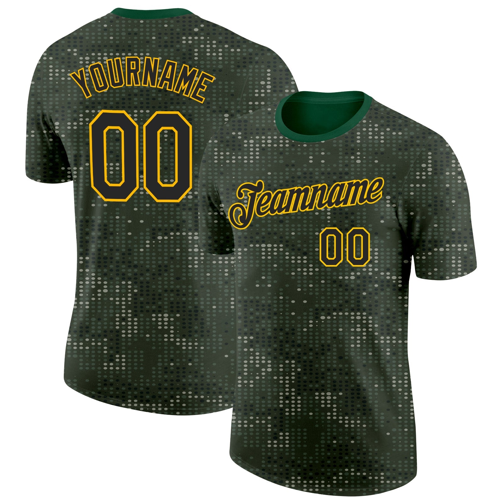 Custom Camo Black-Gold Woodland Forest Digital Camouflage Pixel Salute To Service Performance T-Shirt - Main View