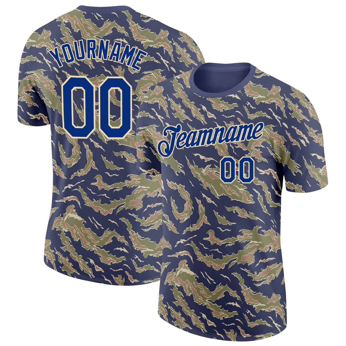 Custom Camo Royal-Cream Tiger Stripe Camouflage Salute To Service Performance T-Shirt - Main View