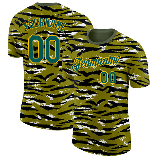 Custom Camo Midnight Green-Gold Tiger Stripe Camouflage Salute To Service Performance T-Shirt - Main View