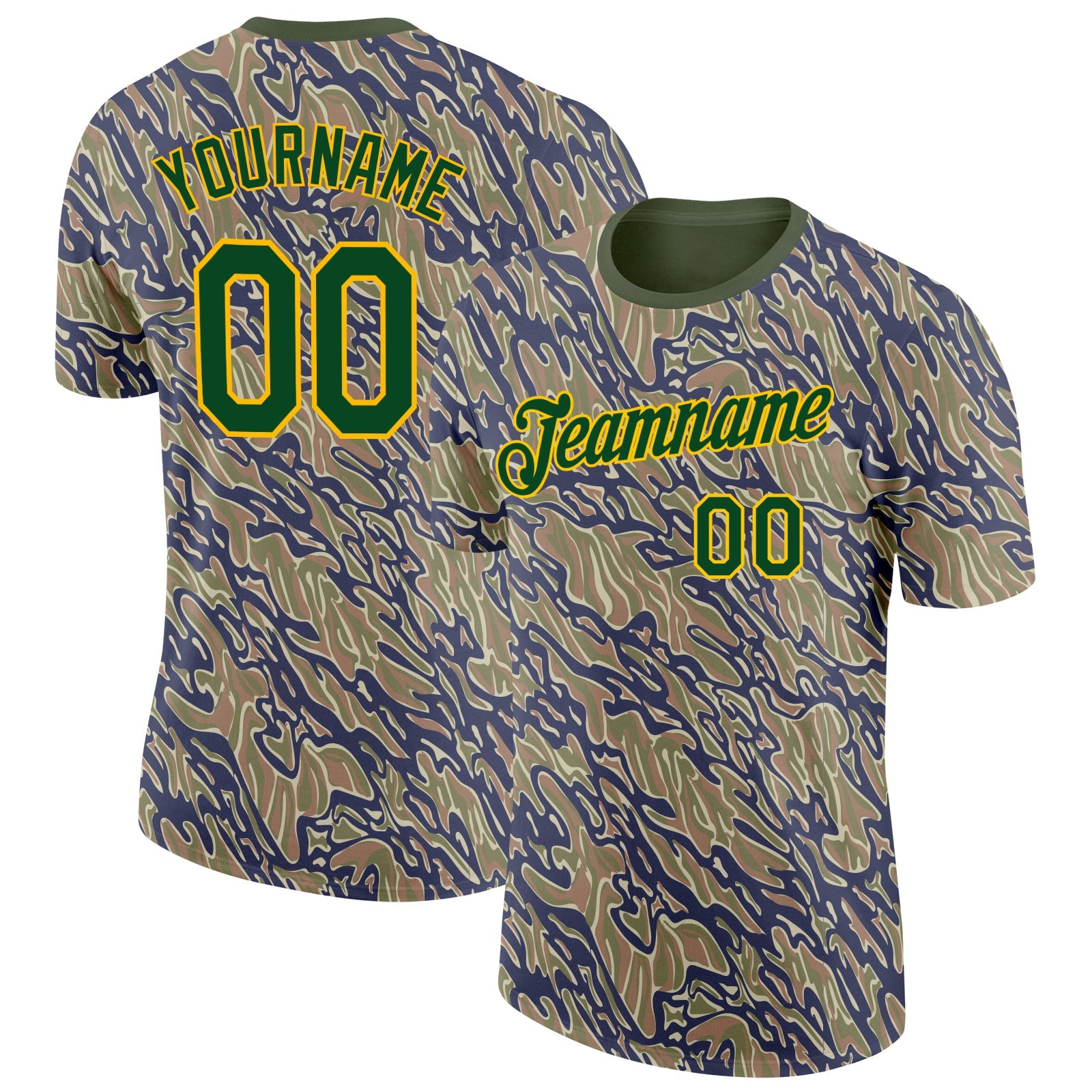 Custom Camo Green-Gold Tiger Stripe Camouflage Salute To Service Performance T-Shirt - Main View