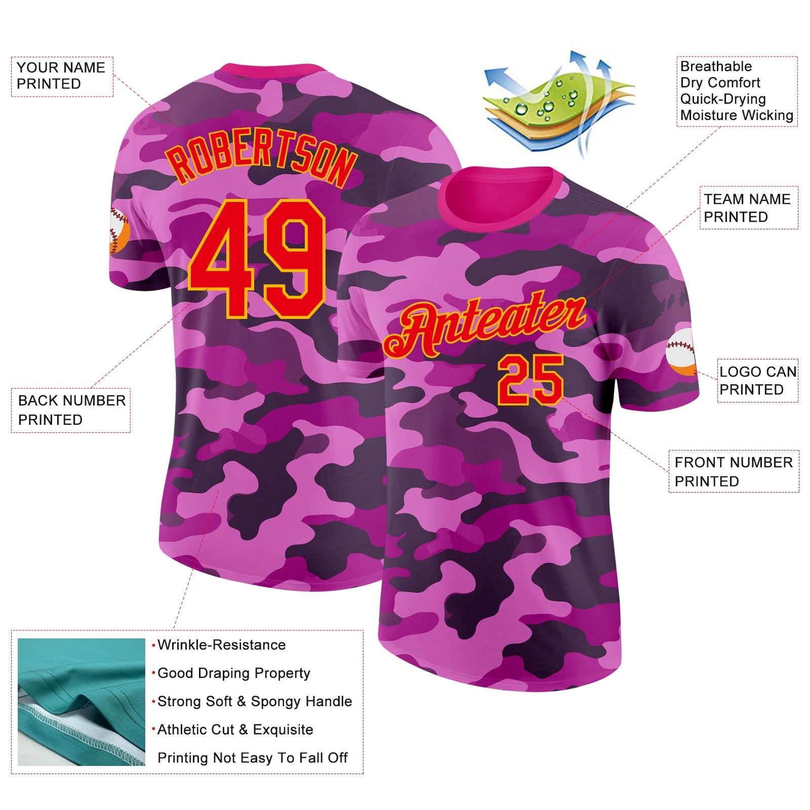Custom Camo Fire Red-Gold Wave Camouflage Salute To Service Performance T-Shirt view 2