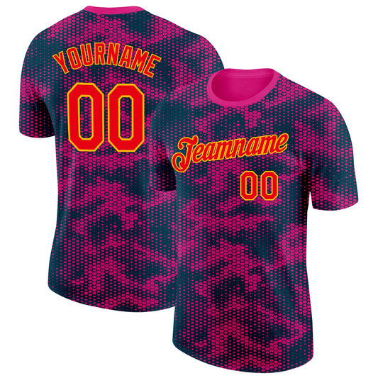 Custom Camo Fire Red-Gold Dot Camouflage Salute To Service Performance T-Shirt - Main View