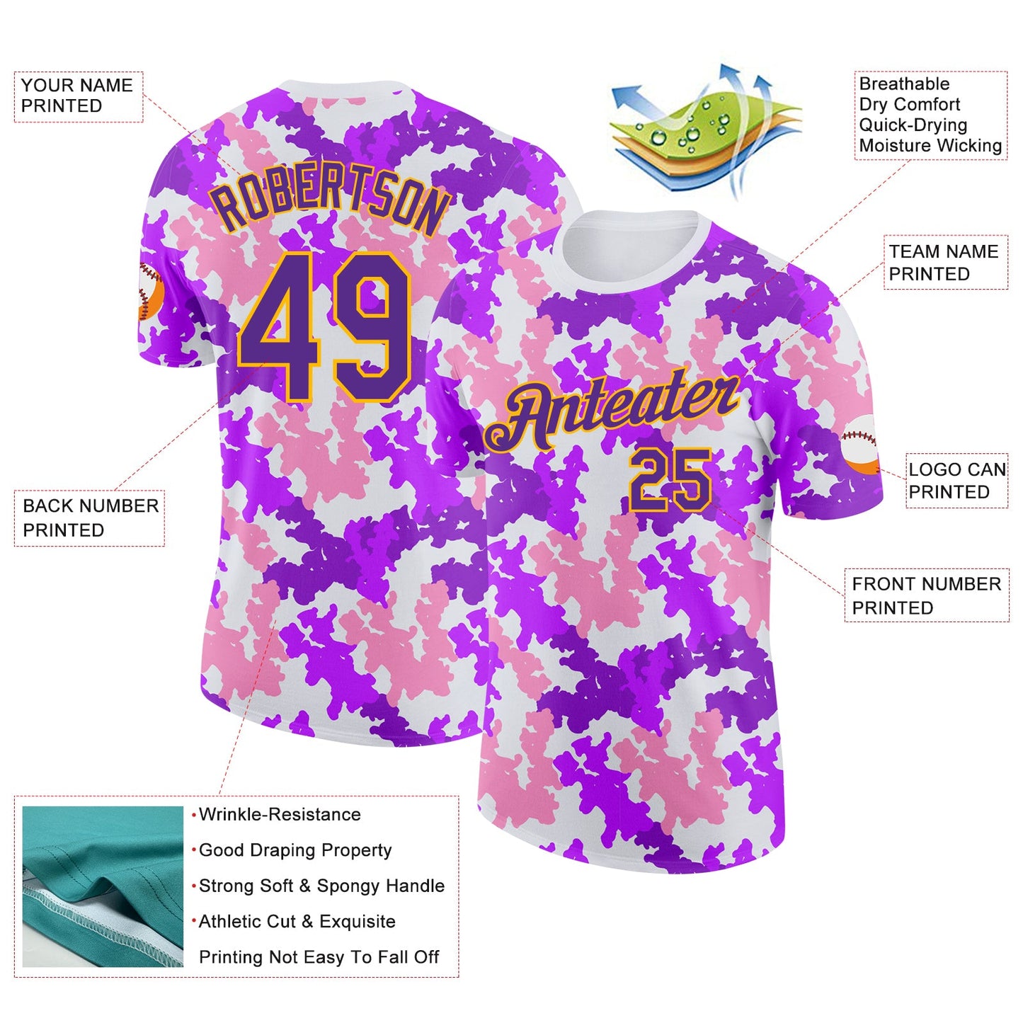 Custom Camo Purple-Gold Digital Camouflage Salute To Service Performance T-Shirt view 2
