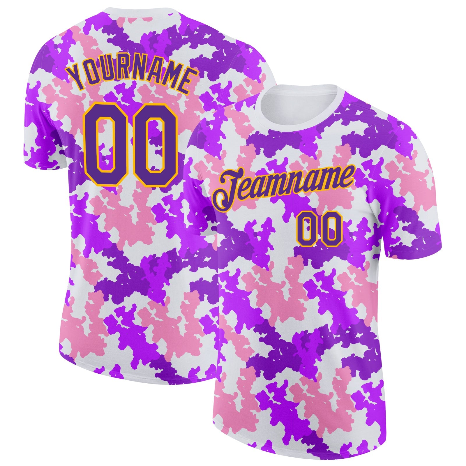 Custom Camo Purple-Gold Digital Camouflage Salute To Service Performance T-Shirt - Main View