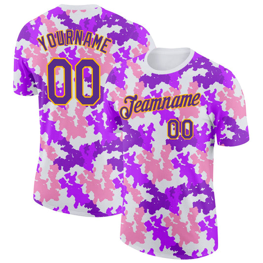 Custom Camo Purple-Gold Digital Camouflage Salute To Service Performance T-Shirt - Main View