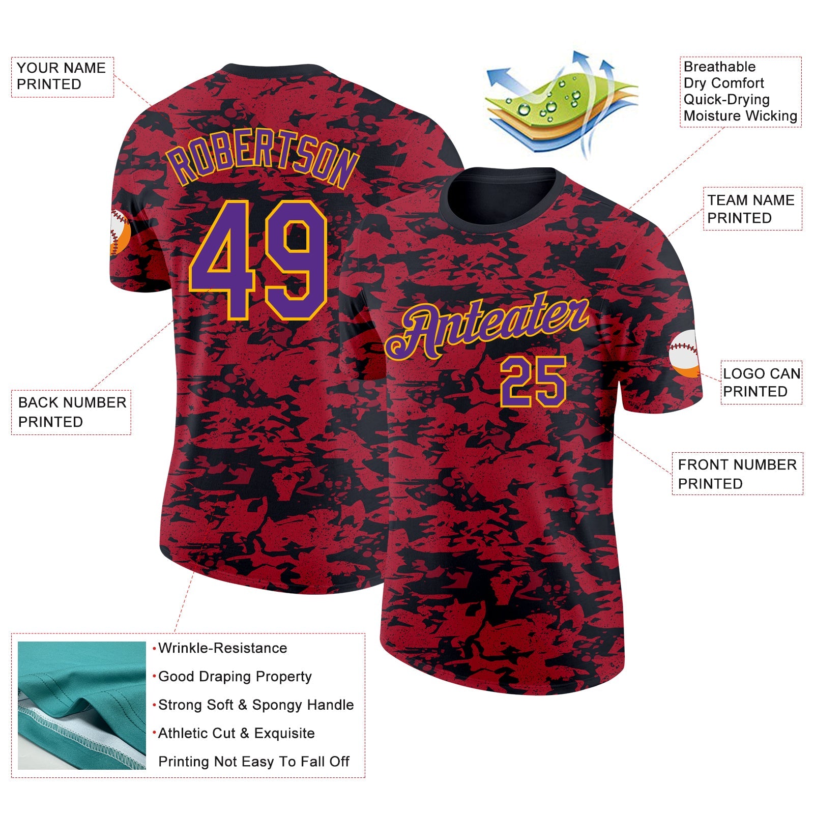 Custom Camo Purple-Gold Digital Camouflage Salute To Service Performance T-Shirt view 2