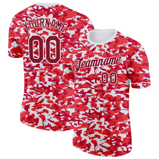 Custom Camo Maroon-White Digital Camouflage Salute To Service Performance T-Shirt - Main View