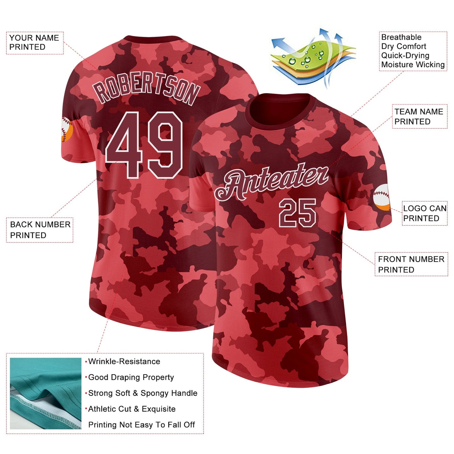 Custom Camo Burgundy-White Digital Camouflage Salute To Service Performance T-Shirt view 2