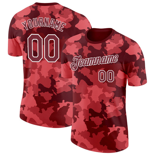 Custom Camo Burgundy-White Digital Camouflage Salute To Service Performance T-Shirt - Main View