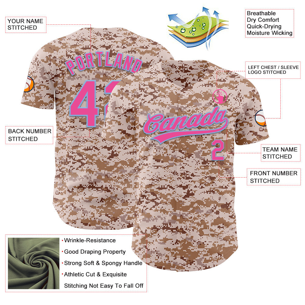 Custom Camo Pink-Light Blue Authentic Salute To Service Baseball Jersey view 3