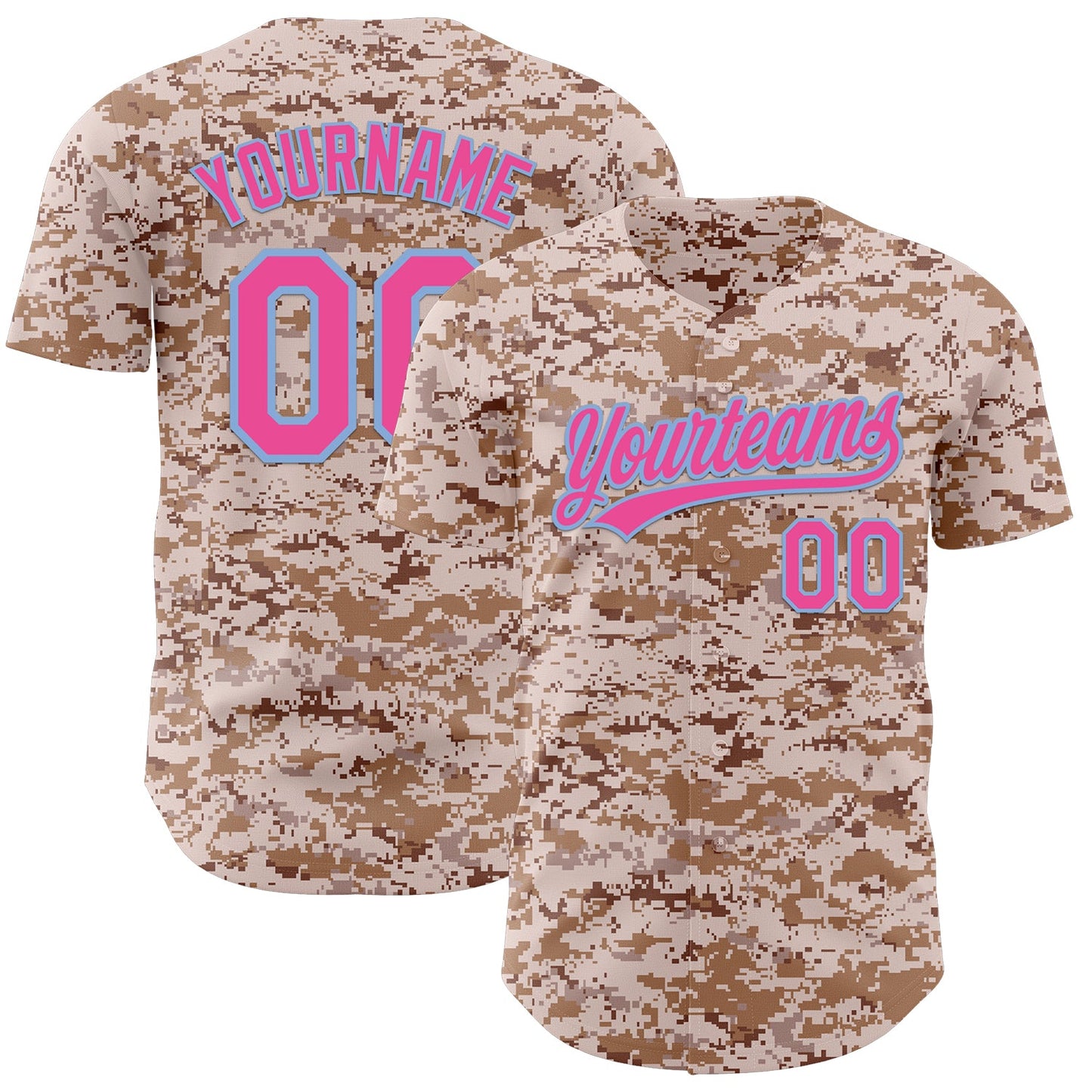 Custom Camo Pink-Light Blue Authentic Salute To Service Baseball Jersey - Main View