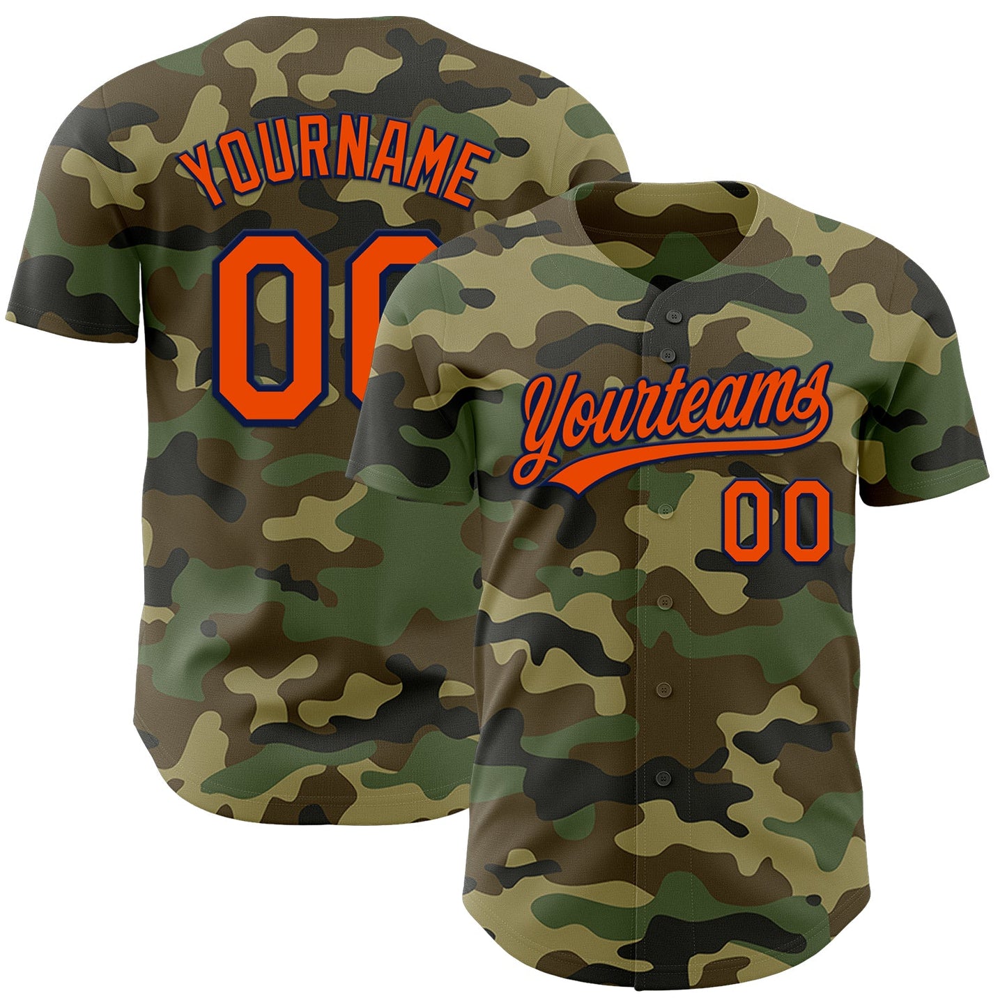 Custom Camo Orange-Navy Authentic Salute To Service Baseball Jersey - Main View